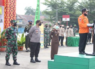 Pasukan Gabungan Gelar Apel Operasi Pendisiplinan Protokol Kesehatan Covid-19 di Kabupaten Mesuji
