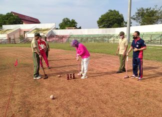 Anggota Kodim 0426 Bersama Kadiskepora Tuba Berlatih Woodball di Stadion Tiuh Tohou Tulang Bawang.
