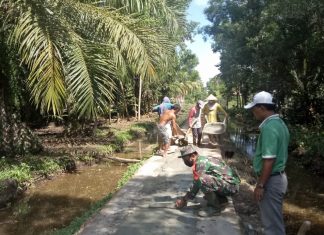 Babinsa Koramil 426-03 Rawajitu Bergotong Royong di Yuda Karya Jitu.