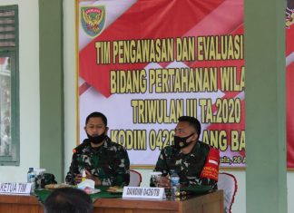 Kodim 0426 Terima Kunjungan kerja Tim Pengawasan dan Evaluasi Bidang Pertahanan Wilayah Triwulan III TA. 2020