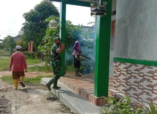 Berantas Nyamuk Demam Berdarah, Babinsa dan Petugas Kesehatan Laksanakan Fogging