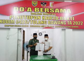 Kodim 0426 Tuba Tutup Karya Bakti TNI AD TA.2022 di Kampung Sungai Nibung Dengan Doa Bersama