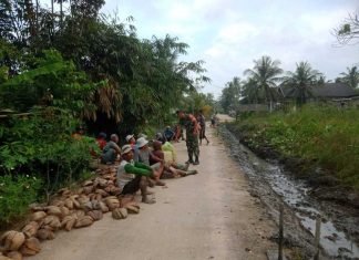 Antisipasi Banjir dan Sarang Nyamuk, Serda Arif Bersama Masyarakat Gelar Gotong Royong Bersihkan Parit