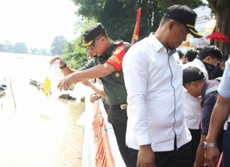 Dandim 0426 Tuba, Dampingi Kungker Gubernur Lampung Tabur Benih Ikan Di Sungai Tulang Bawang