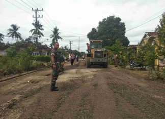 Danramil 426-02 Menggala, Pimpin Karya Bakti Penimbunan Jalan