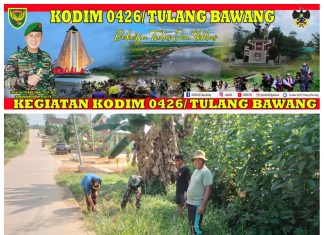 Sertu Baharudin Bersama Warga Gotong Royong Bersihkan Jalan