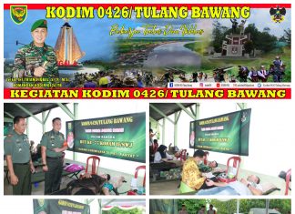 Kodim 0426 Tulang Bawang Bekerja Sama Dengan Palang Merah Indonesia (PMI) Menggelar Donor Darah Dalam Rangka HUT Kodam II Sriwijaya Yang Ke 77
