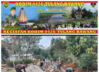 Sertu Siswanto Bersama Masyarakat Bergotong Royong Melaksanakan Pembuatan Parit Di Kampung Aji Jaya KNPI
