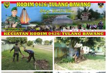 Pentingnya Budaya Hidup Bersih, Anggota Kodim 0426 Tulang Bawang Bersihkan Pangkalan