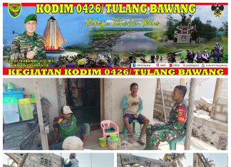 Babinsa Koramil 426-01 Simpang Pematang Meningkatkan Kebersamaan Gotong Royong Bantu Bangun Rumah Warga