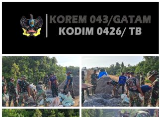 Alat Berat Excavator Dikerahkan untuk Membantu Menancapkan Kayu Penyangga dalam Pembangunan Jembatan oleh Satgas TMMD Ke 119 Kodim 0426/Tulang Bawang