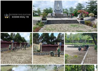 Kodim 0426/TB, Melaksanakan Pembersihan Taman Makam Pahlawan (TMP) Dalam Rangka Sambut HUT TNI Ke-79