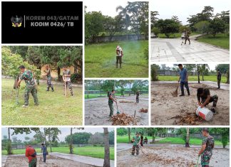Kodim 0426/TB, Melaksanakan Pembersihan Taman Makam Pahlawan (TMP) Dalam Rangka Menyambut Hari Juang TNI-AD
