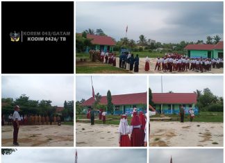Babinsa 426-03 Rawajitu, Jadi Irup Di SDN 01 Rawajitu Selatan Mengajak Pelajar Tingkatkan Disiplin Dan Jauhi Narkoba