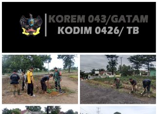 Babinsa 426-02 Menggala Bersama Perangkat Desa Bersihkan Ruas Kiri Kanan Jalan