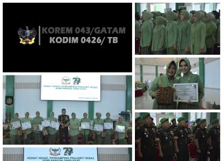 Dandim 0426 TB, Didampingi Ketua Persit KCK Cabang XLlX Dim 0426 TB, Menghadiri Syukuran HUT Persit KCK Ke-79 Di Makorem 043 Gatam