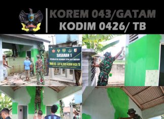 Satgas TMMD ke-125 dan Warga Lakukan Pengecatan Dinding Kamar Mandi di Kampung Moris Jaya