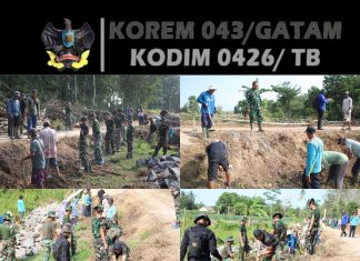 Satgas TMMD ke-125 Kodim 0426/Tulang Bawang dan Warga Gali Pondasi Talud di Kampung Moris Jaya