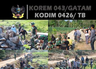 Satgas TMMD ke-125 Kodim 0426/Tulang Bawang Gotong Royong Pindahkan Batu untuk Pondasi di Kampung Moris Jaya