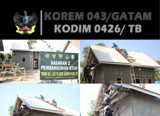 TMMD ke-125 Kodim 0426/Tulang Bawang Laksanakan Pemasangan Atap RTLH di Kampung Moris Jaya