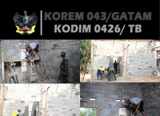 TMMD ke-125 Kodim 0426/Tulang Bawang Lanjutkan Plester Dinding RTLH di Kampung Agung Dalam