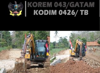 Progres Penimbunan Talud TMMD ke-125 Kodim 0426/TB di Kampung Moris Jaya Capai 90 Persen