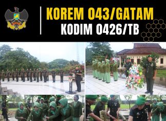 Dandim 0426 TB, Pimpin Ziarah Nasional di TMP Tiuh Tohou dalam Rangka HUT ke-78 Korem 043/Gatam