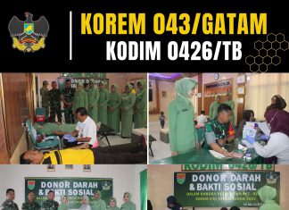 Kodim 0426 Tulang Bawang Gelar Bakti Sosial dan Donor Darah Sambut HUT Ke-78 Korem 043/Gatam