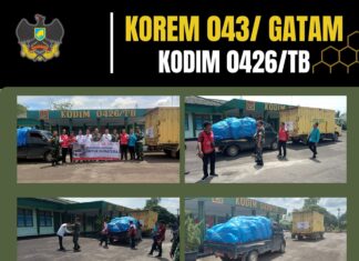 Kodim 0426/Tulang Bawang Terima Bantuan Bencana Alam dari PMI Kabupaten Mesuji