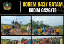 Danramil 426-03 Rawajitu Mayor Arif Affuan Pimpin Gotong Royong Perbaikan Jalan di Rawajitu Selatan