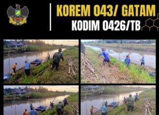 Pembangunan Jembatan Gantung Printis Garuda Kodim 0426 TB, Masuki Tahap Penurunan Kayu Gelam
