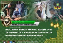 Idul Adha Penuh Makna, Kodim 0426 TB Sembelih 4 Ekor Sapi dan 9 Ekor Kambing untuk Masyarakat*