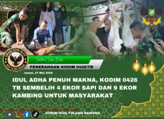 Idul Adha Penuh Makna, Kodim 0426 TB Sembelih 4 Ekor Sapi dan 9 Ekor Kambing untuk Masyarakat*