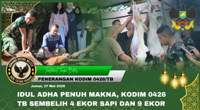 Idul Adha Penuh Makna, Kodim 0426 TB Sembelih 4 Ekor Sapi dan 9 Ekor Kambing untuk Masyarakat*