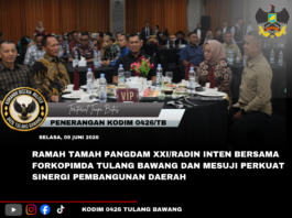 RAMAH TAMAH PANGDAM XXI/RADIN INTEN BERSAMA FORKOPIMDA TULANG BAWANG DAN MESUJI PERKUAT SINERGI PEMBANGUNAN DAERAH