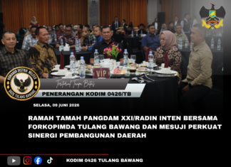 RAMAH TAMAH PANGDAM XXI/RADIN INTEN BERSAMA FORKOPIMDA TULANG BAWANG DAN MESUJI PERKUAT SINERGI PEMBANGUNAN DAERAH
