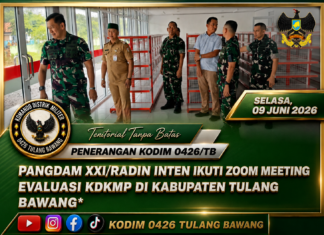 Pangdam XXI/Radin Inten Ikuti Zoom Meeting Evaluasi KDKMP di Kabupaten Tulang Bawang