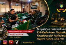 Penyuluhan Hukum Kumdam XXI/Radin Inten Tingkatkan Kesadaran dan Profesionalisme Prajurit Kodim 0426/TB