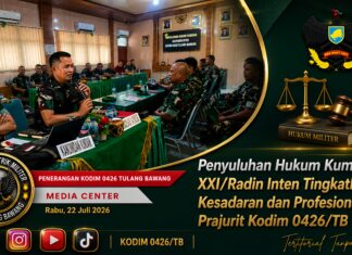 Penyuluhan Hukum Kumdam XXI/Radin Inten Tingkatkan Kesadaran dan Profesionalisme Prajurit Kodim 0426/TB