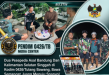 Dua Pesepeda Asal Bandung Dan Kalimantan Selatan Singgah di Kodim 0426/Tulang Bawang, Bawa Semangat Juang Menuju Spanyol