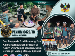 Dua Pesepeda Asal Bandung Dan Kalimantan Selatan Singgah di Kodim 0426/Tulang Bawang, Bawa Semangat Juang Menuju Spanyol