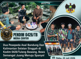 Dua Pesepeda Asal Bandung Dan Kalimantan Selatan Singgah di Kodim 0426/Tulang Bawang, Bawa Semangat Juang Menuju Spanyol
