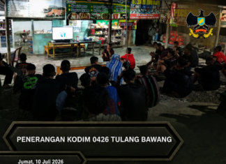JAJARAN KODIM 0426/TULANG BAWANG GELAR NOBAR PIALA DUNIA 2026 PRANCIS VS MAROKO SERENTAK DI 16 TITIK