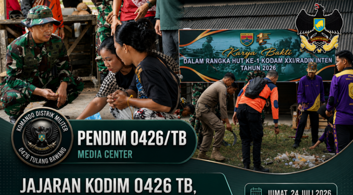 Jajaran Kodim 0426 TB, Laksanakan Karya Bhakti di Pasar Tradisional, Semarakkan HUT ke-1 Kodam XXI/Radin Inten dengan Semangat Bekerja Dengan Hati, Profesional dan Adaptif