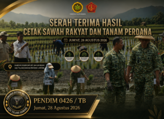 Danrem 043/Gatam Hadiri Tanam Padi Perdana dan Serah Terima Hasil Cetak Sawah Rakyat di Tulang Bawang