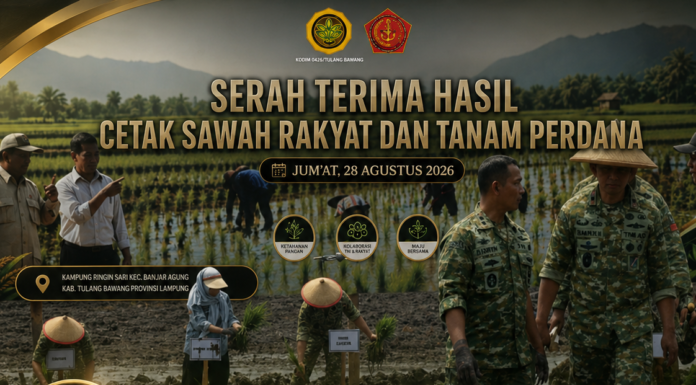 Danrem 043/Gatam Hadiri Tanam Padi Perdana dan Serah Terima Hasil Cetak Sawah Rakyat di Tulang Bawang