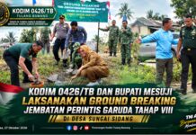 Kodim 0426/TB Dan Bupati Mesuji Laksanakan Ground Breaking Jembatan Perintis Garuda Tahap VIII Di Desa Sungai Sidang