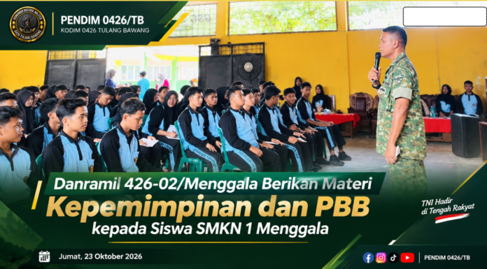 Danramil 426-02/Menggala Berikan Materi Kepemimpinan dan PBB kepada Siswa SMKN 1 Menggala