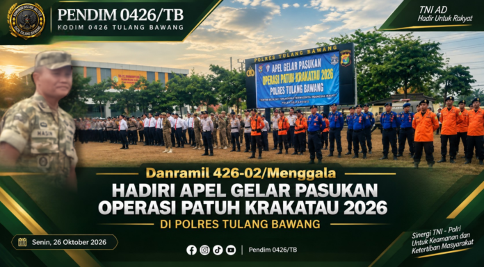 Danramil 426-02/Menggala Hadiri Apel Gelar Pasukan Operasi Patuh Krakatau 2026 di Polres Tulang Bawang