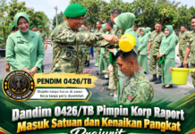 Dandim 0426/TB Pimpin Korp Raport Masuk Satuan dan Kenaikan Pangkat Prajurit